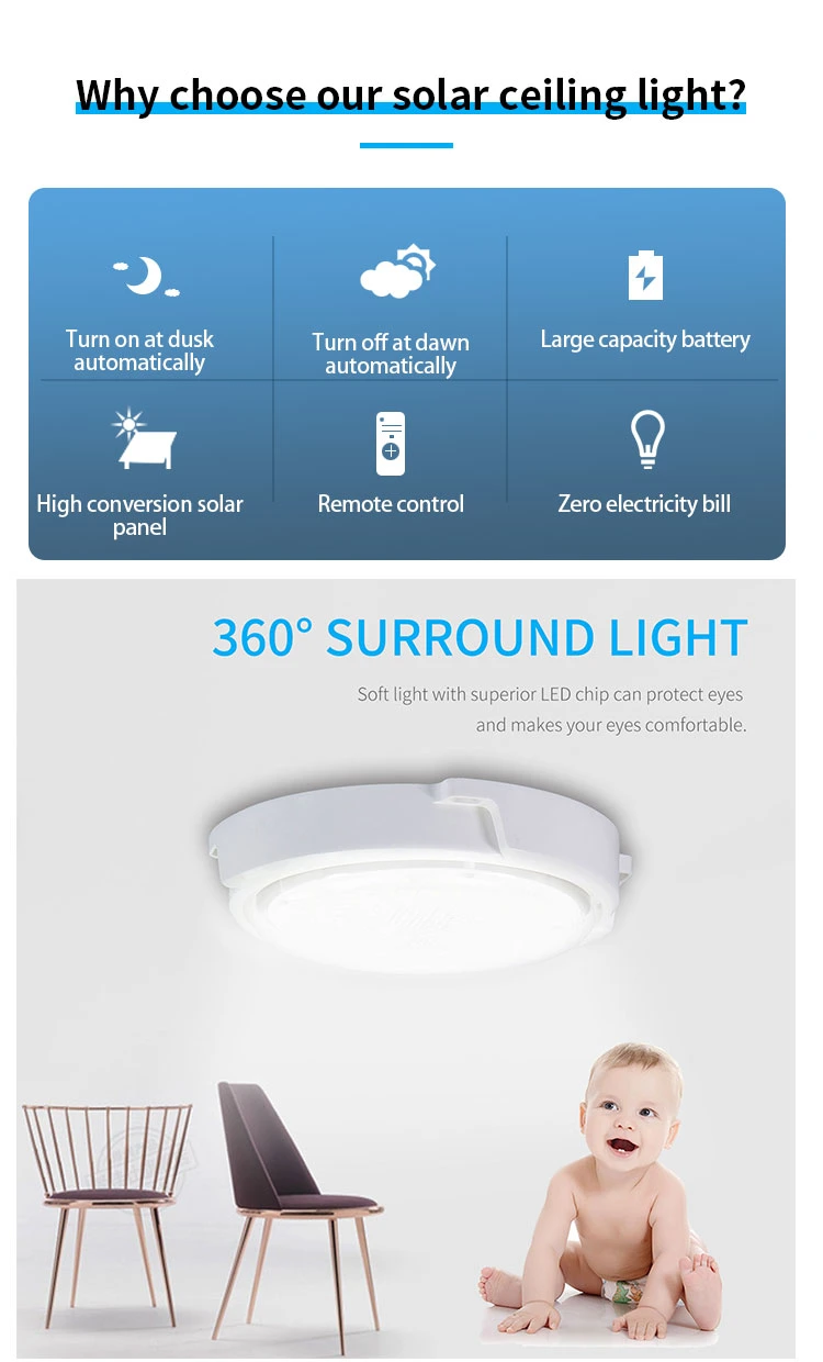 IP44 Round Indoor Garden Home Interior Lamps 40W 60W 100W 200W Remote Control Solar LED Ceiling Light