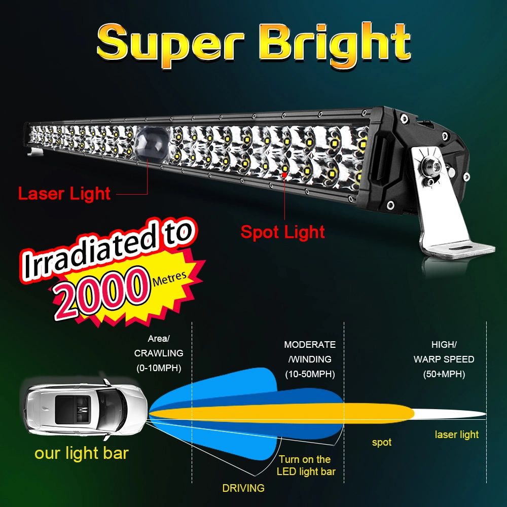 Super Bright Car 4X4 LED Driving Lights, Combo Beam 8000m 2 Rows 14 22 32 42 50&quot; LED Laser Light Bar