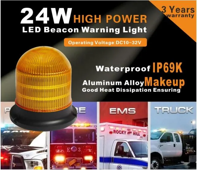 CE Certification R65 Emergency Vehicle Screw Magnetic Flashing Rotating LED Beacon Warning Light