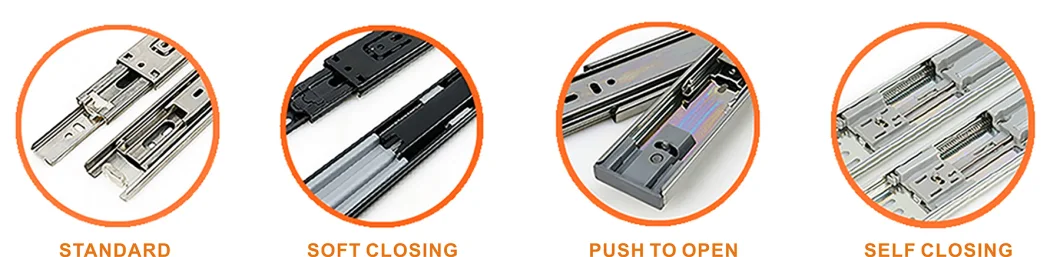 Furniture Hardware New Products Stainless Steel 304 35-45mm Three Fold Ball Bearing Soft Self Close Telescopic Kitchen Cabient Rail Full Extension Drawer Slides