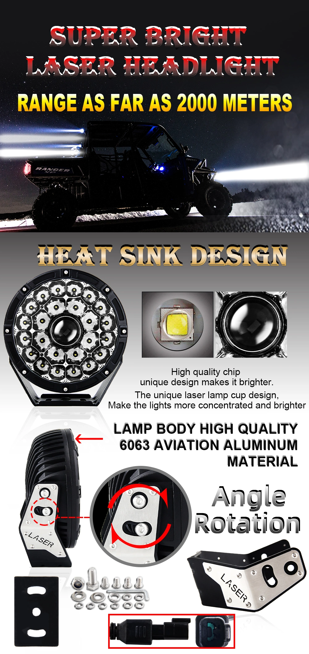 2021 New Wider Laser Breathing Hole Car Spotlight IP68 2000m 16000 Lumens 8.5&quot; 9 Inch Offroad LED Laser Driving Light for Ford